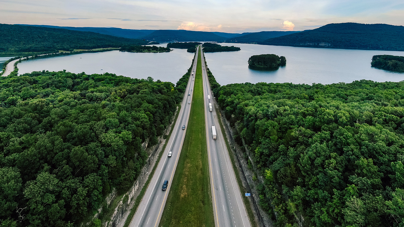 Trucks on motorway seen from above